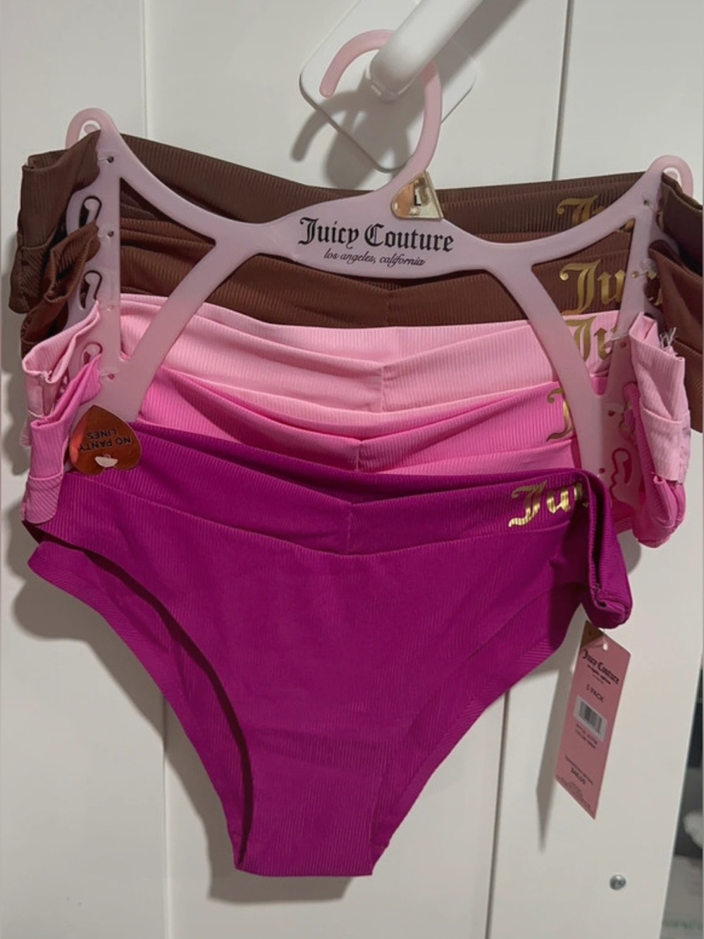 Juicy Couture Women’s Brief Panties 5-Pack Size L Pink Purple Brown Logo